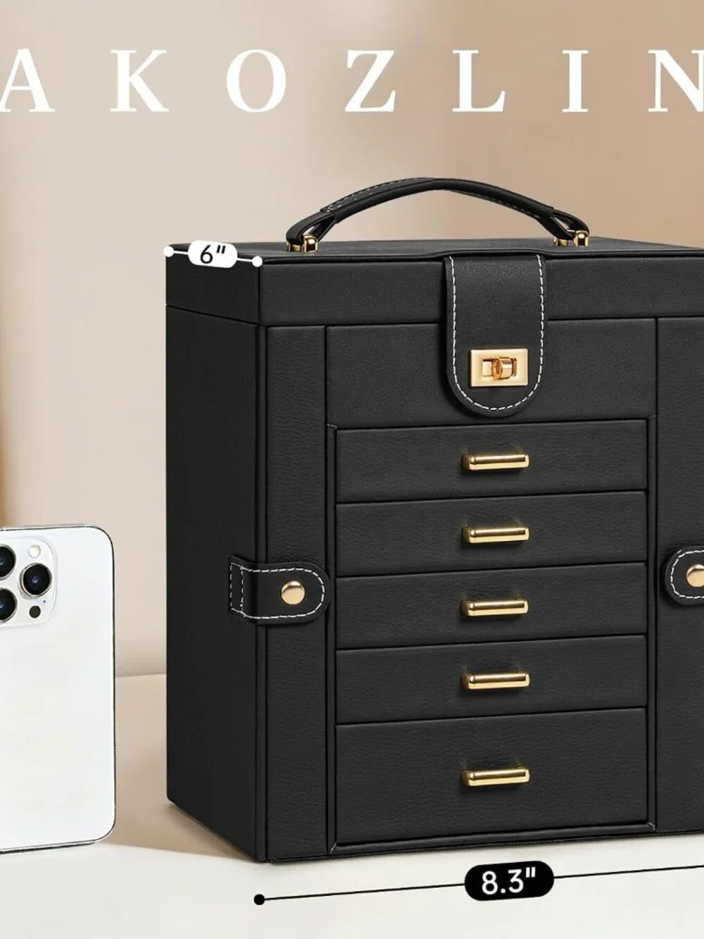 Elegant 6-Tier Leather Jewelry Organizer with Mirror